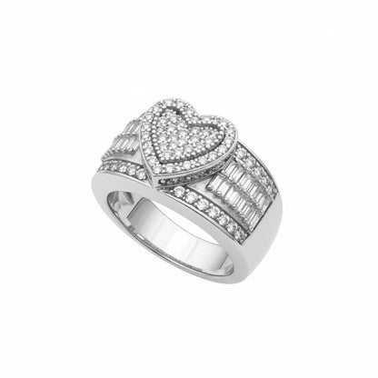 Baguette Halo Heart Ring – 925 Sterling Silver
