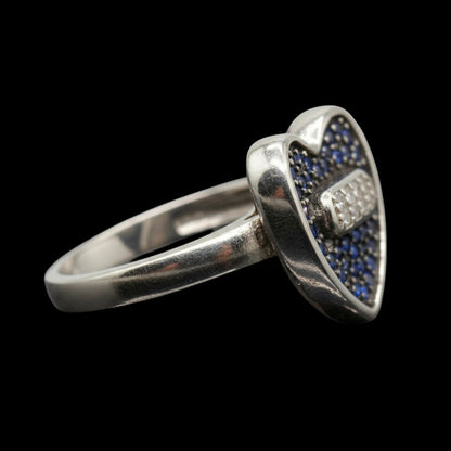 Sapphire Blue Heart Pave Ring with Baguette Accent – 925 Sterling Silver