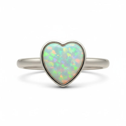 Opal Heart Glow Ring – 925 Sterling Silver