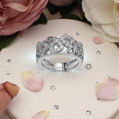 White Sapphire Heart Cluster Band – 925 Silver Love Ring