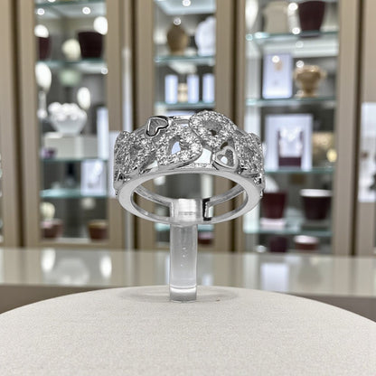 White Sapphire Heart Cluster Band – 925 Silver Love Ring