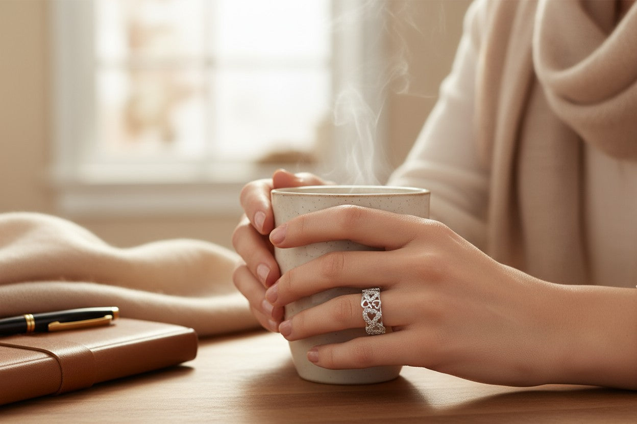 White Sapphire Heart Cluster Band – 925 Silver Love Ring