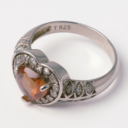 “Golden Heart Halo Ring" – Warm Citrine Glow in 925 Silver Filigree