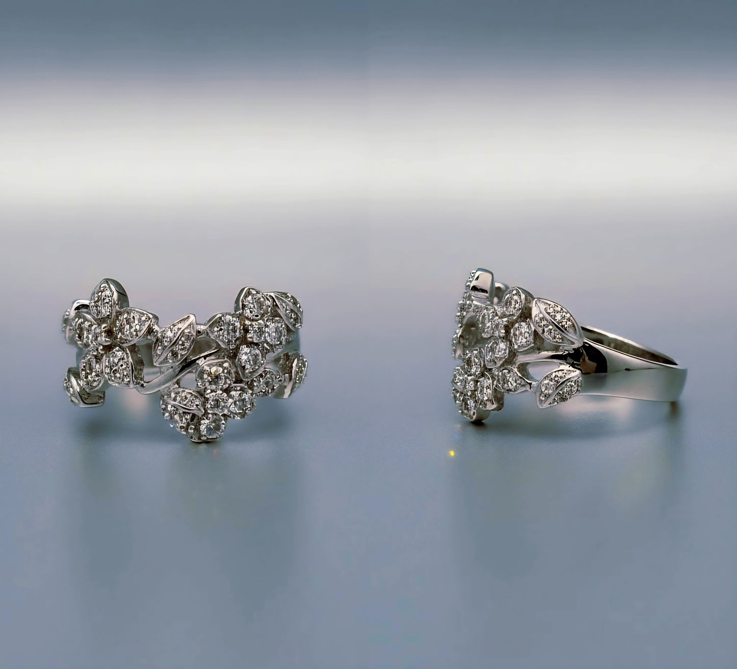 “Blooming Garden Band" – 925 Silver Floral Sparkle Ring