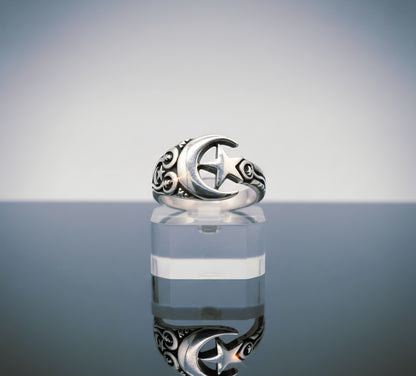 “Moon & Star Guardian Ring" – Celestial Protection in 925 Silver
