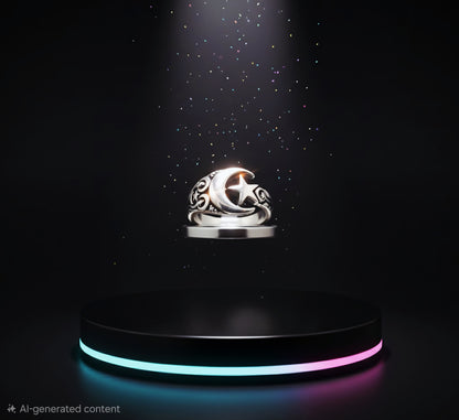 “Moon & Star Guardian Ring" – Celestial Protection in 925 Silver