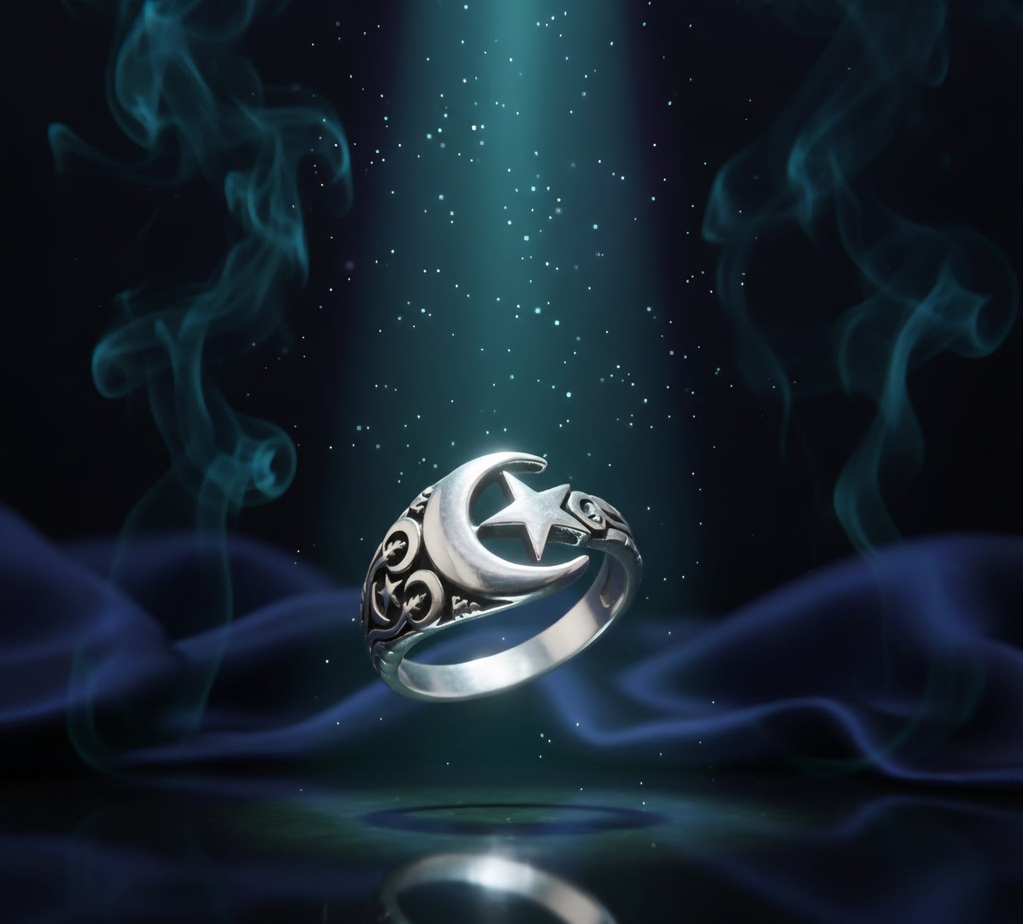 “Moon & Star Guardian Ring" – Celestial Protection in 925 Silver