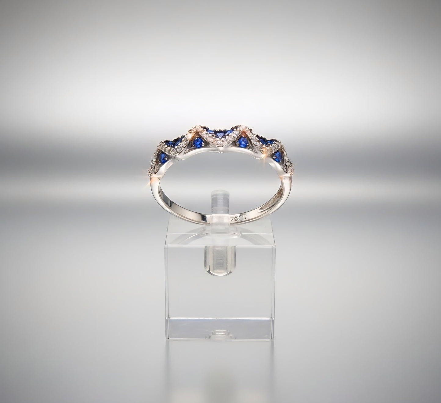 Blue Sapphire Wave Eternity Band – 925 Sterling Silver