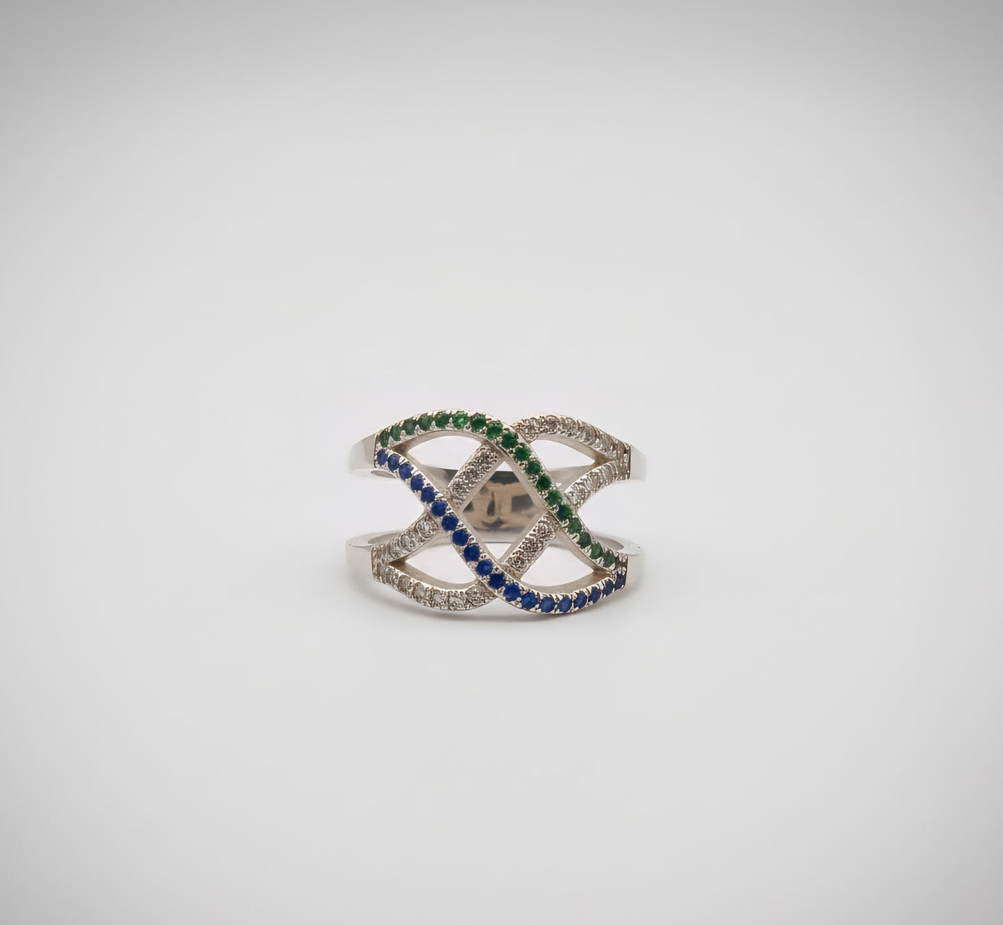 Emerald & Sapphire Infinity Wave Ring – 925 Silver Ring