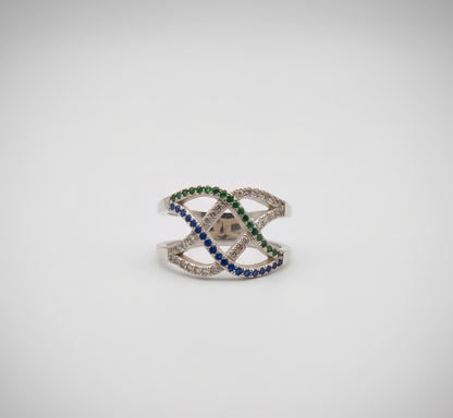 Emerald & Sapphire Infinity Wave Ring – 925 Silver Ring