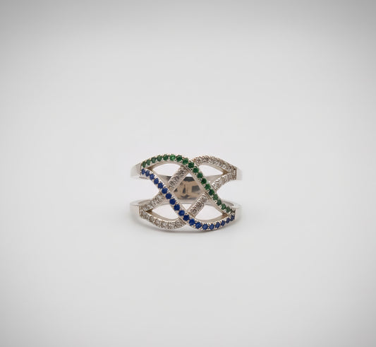 Emerald & Sapphire Infinity Wave Ring – 925 Silver Ring