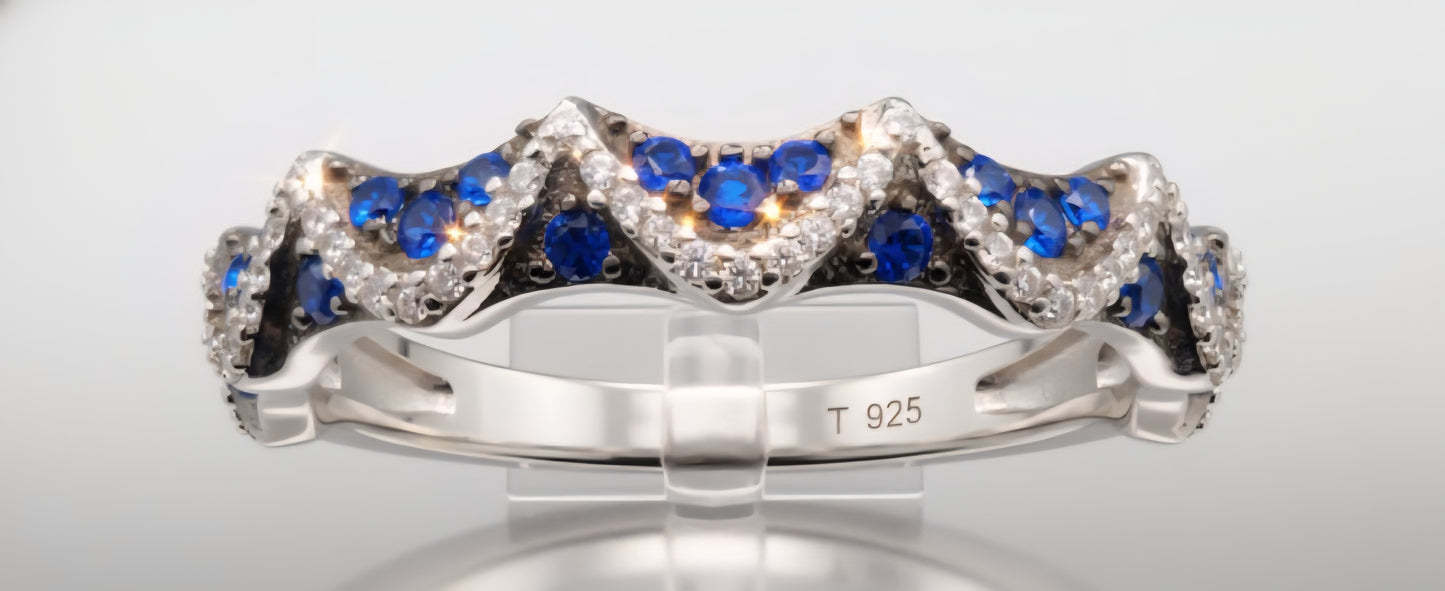 Blue Sapphire Wave Eternity Band – 925 Sterling Silver
