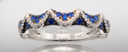 Blue Sapphire Wave Eternity Band – 925 Sterling Silver