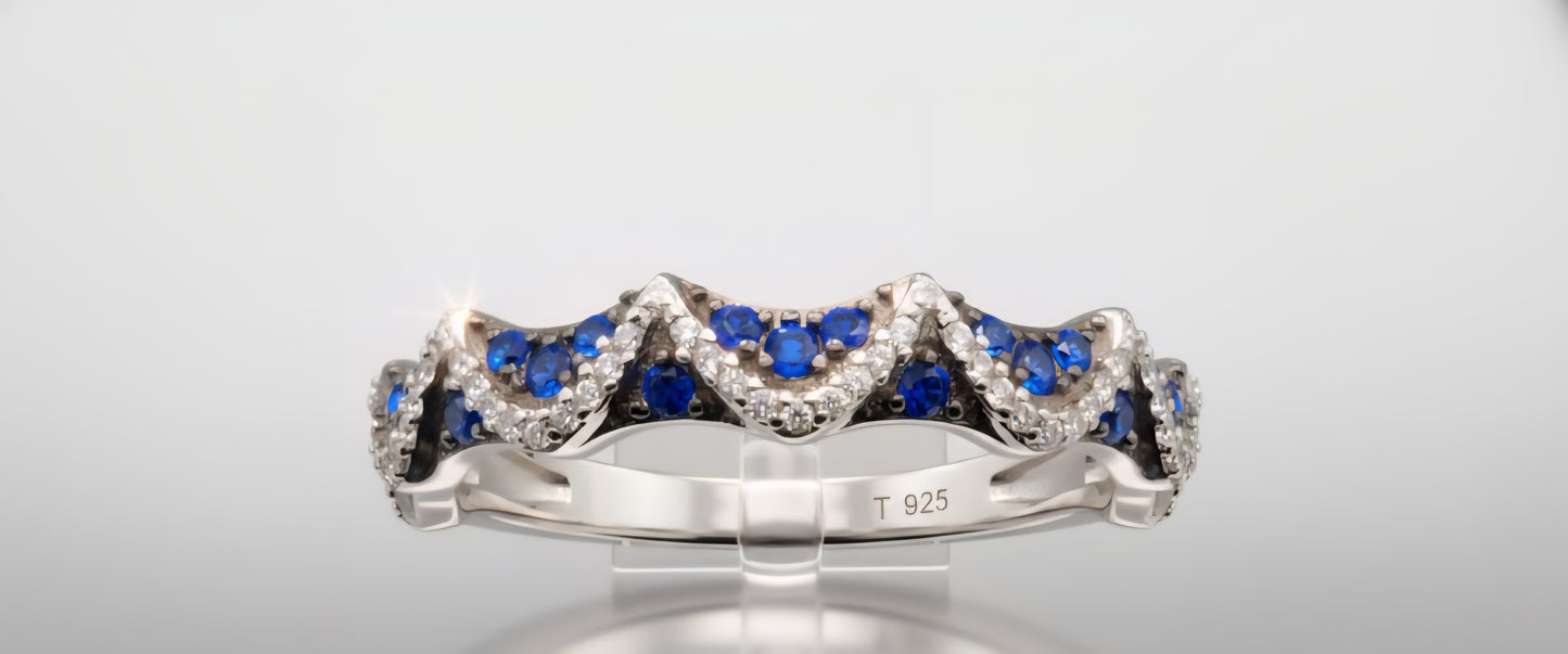 Blue Sapphire Wave Eternity Band – 925 Sterling Silver
