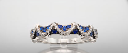 Blue Sapphire Wave Eternity Band – 925 Sterling Silver