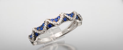 Blue Sapphire Wave Eternity Band – 925 Sterling Silver