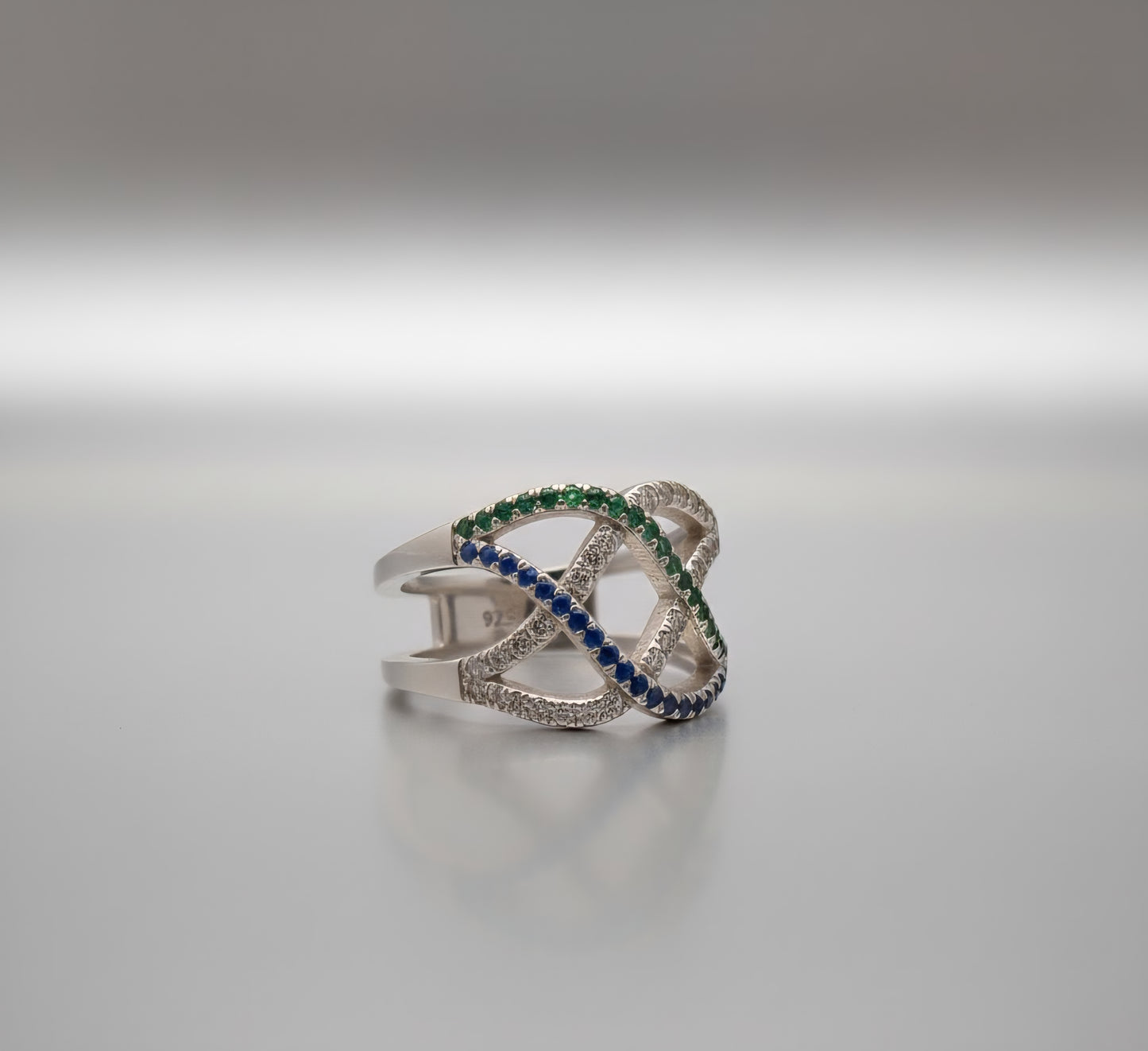 Emerald & Sapphire Infinity Wave Ring – 925 Silver Ring