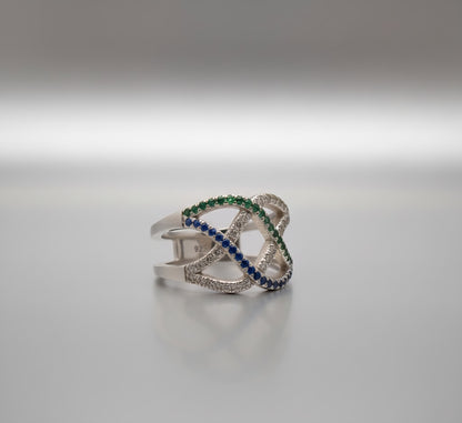 Emerald & Sapphire Infinity Wave Ring – 925 Silver Ring