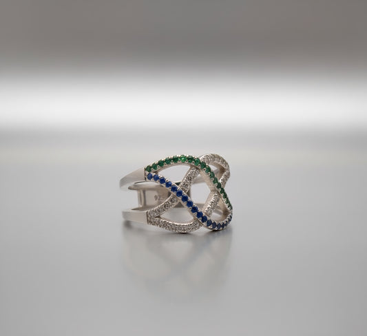 Emerald & Sapphire Infinity Wave Ring – 925 Silver Ring