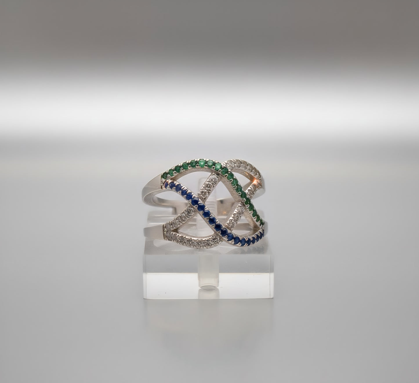 Emerald & Sapphire Infinity Wave Ring – 925 Silver Ring