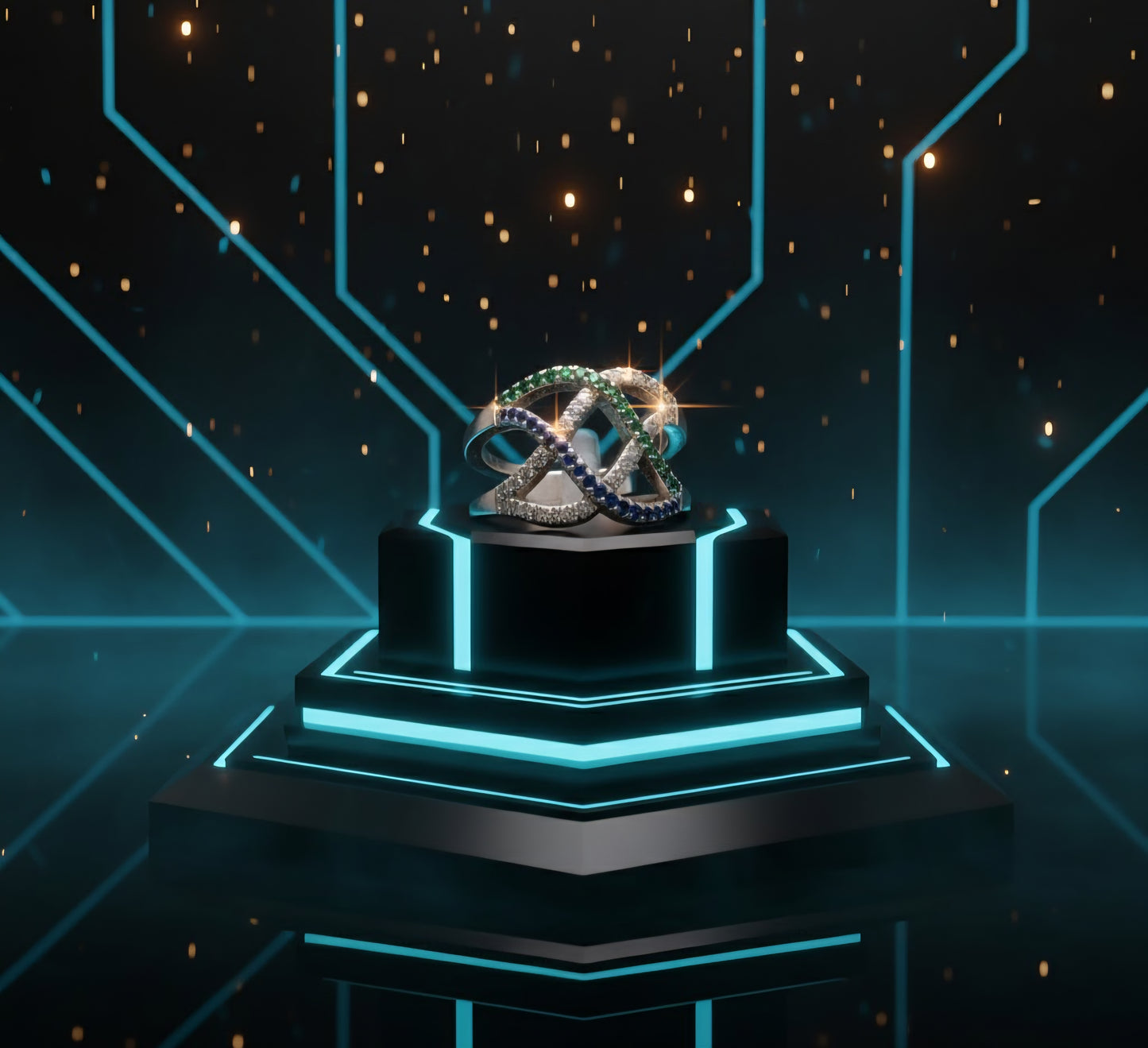 Emerald & Sapphire Infinity Wave Ring – 925 Silver Ring