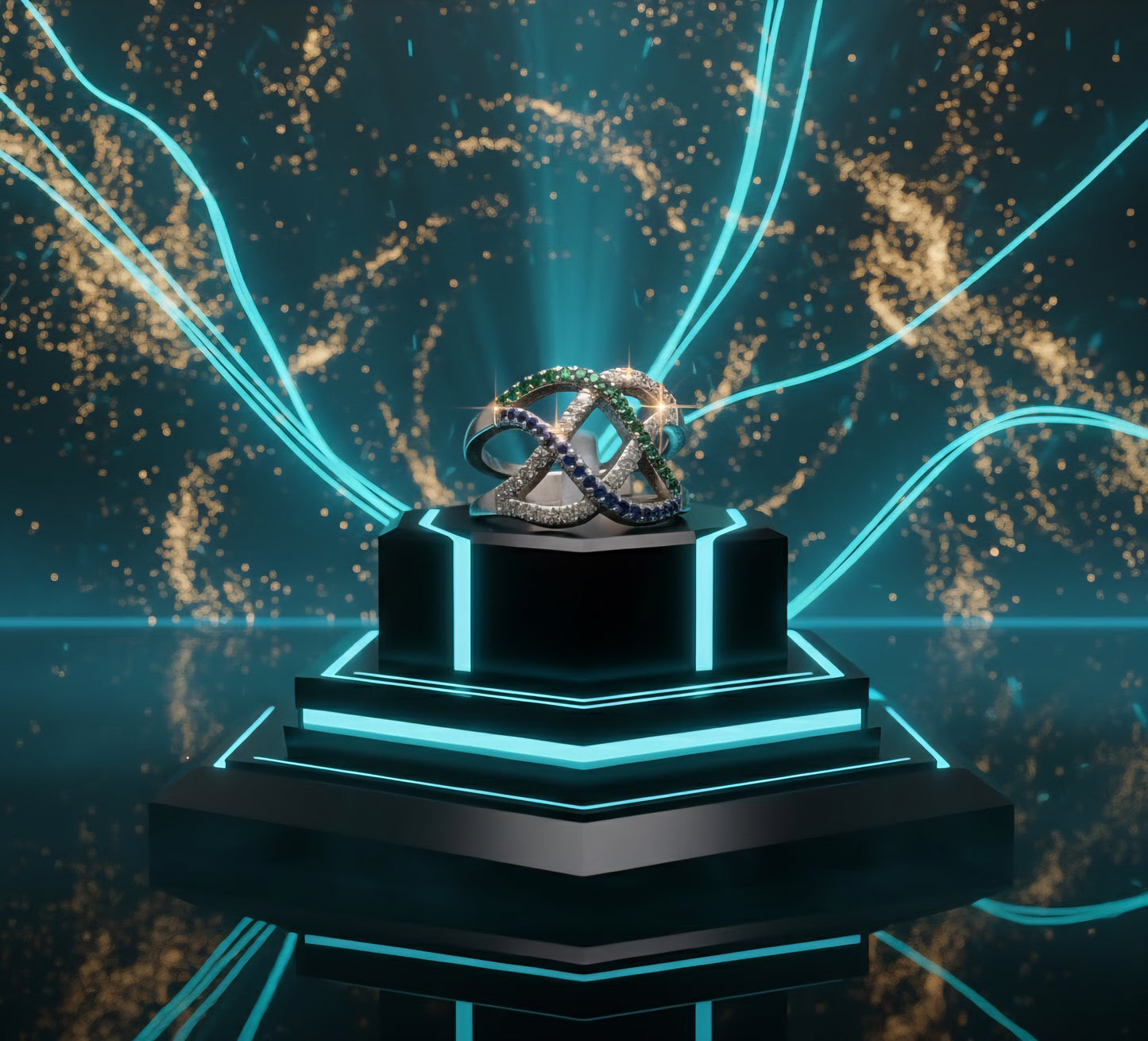 Emerald & Sapphire Infinity Wave Ring – 925 Silver Ring