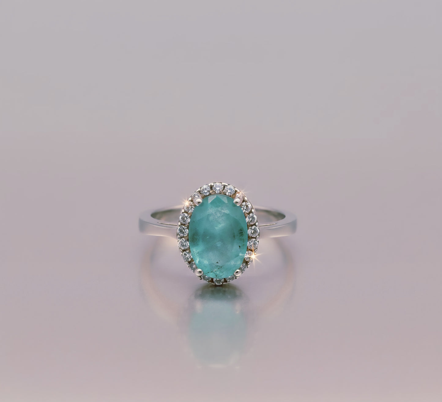 "Aqua Halo Dream Ring" – 925 Sterling Silver Oval Gemstone Glow