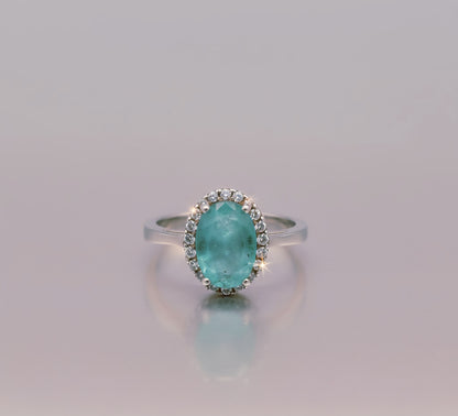 "Aqua Halo Dream Ring" – 925 Sterling Silver Oval Gemstone Glow