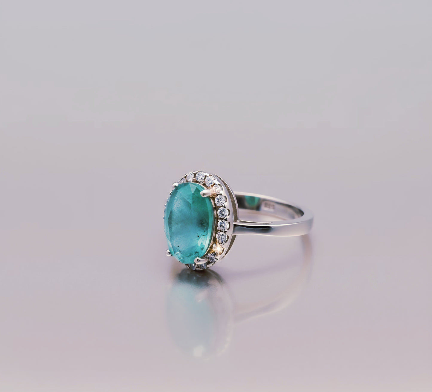 "Aqua Halo Dream Ring" – 925 Sterling Silver Oval Gemstone Glow