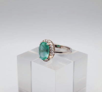 "Aqua Halo Dream Ring" – 925 Sterling Silver Oval Gemstone Glow