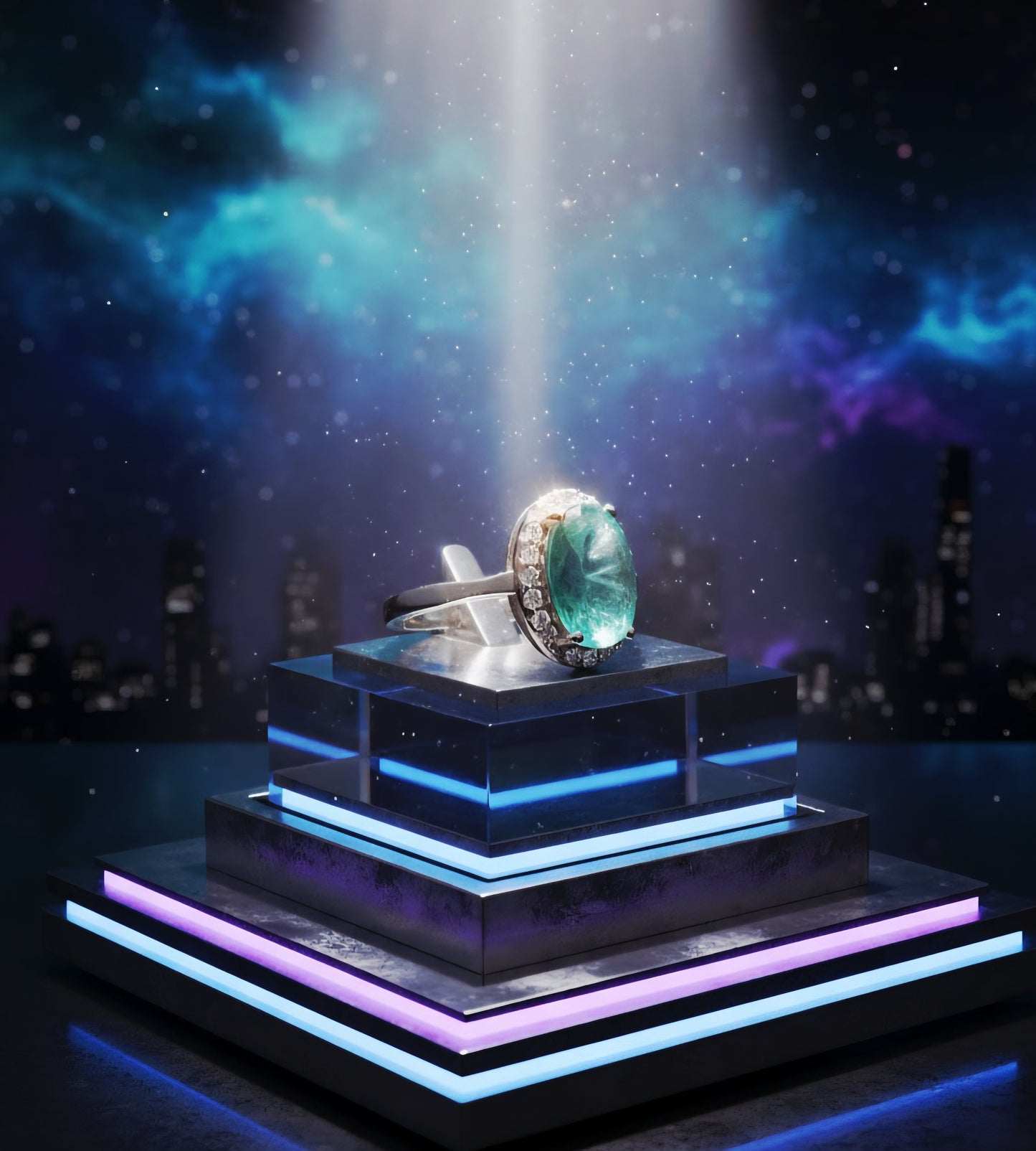 "Aqua Halo Dream Ring" – 925 Sterling Silver Oval Gemstone Glow