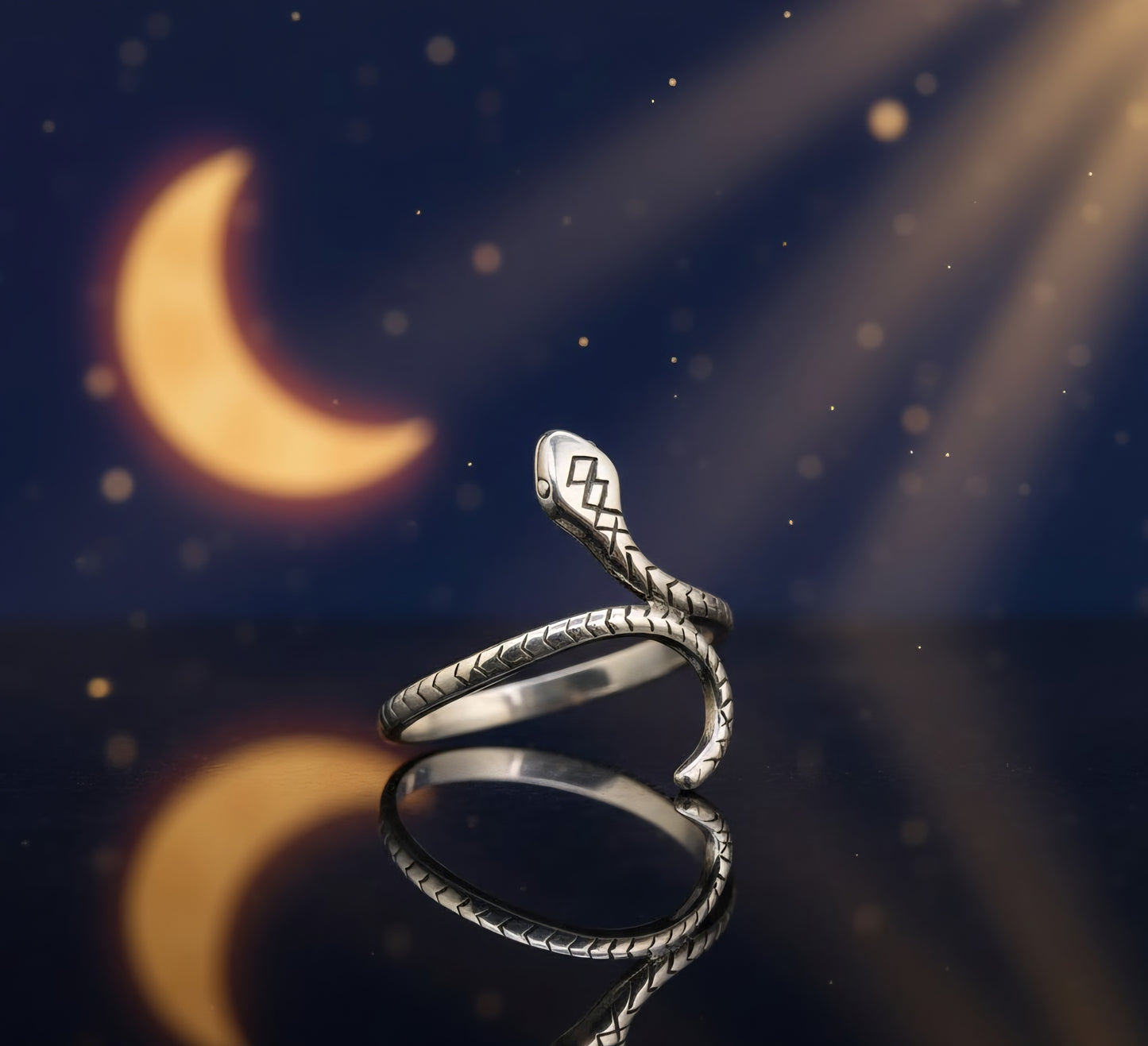 Luna Serpent Snake Ring – 925 Silver Adjustable Wrap Ring