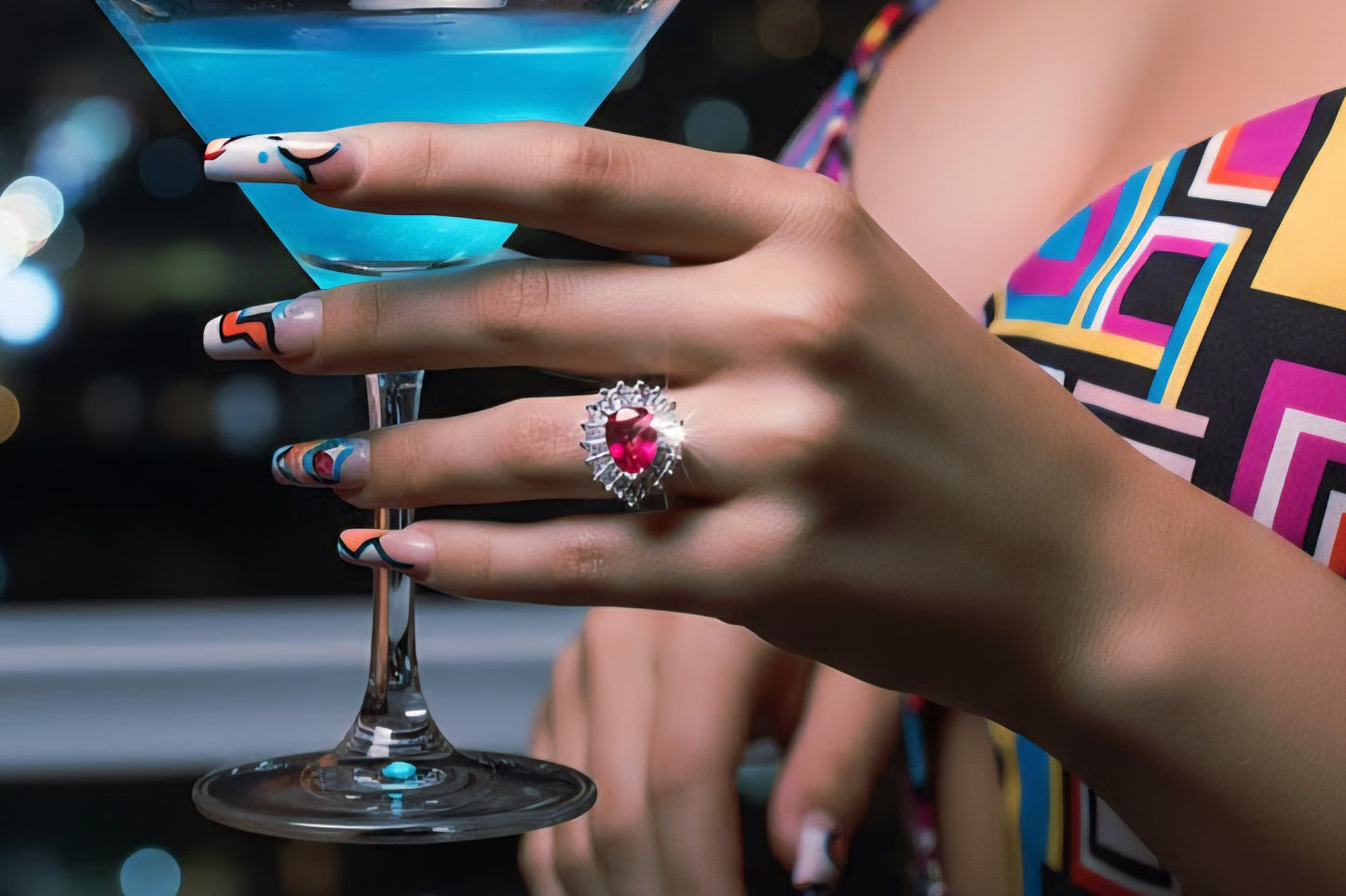 “Royal Flame Halo Ring" – Pear-Cut Red Gemstone & Baguette Crown by Illuzion Jewelry