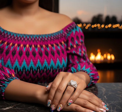 Baguette Halo Heart Ring – 925 Sterling Silver