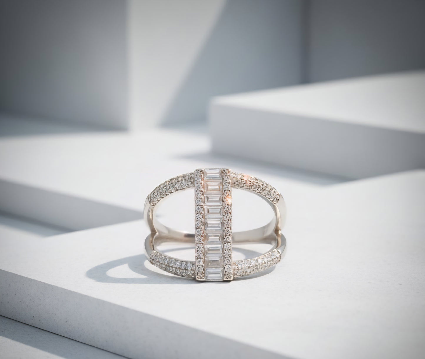 Baguette Luxe Double-Band Ring – 925 Sterling Silver
