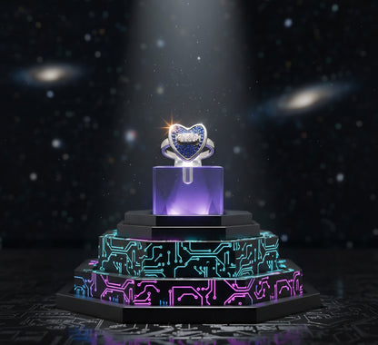 Sapphire Blue Heart Pave Ring with Baguette Accent – 925 Sterling Silver