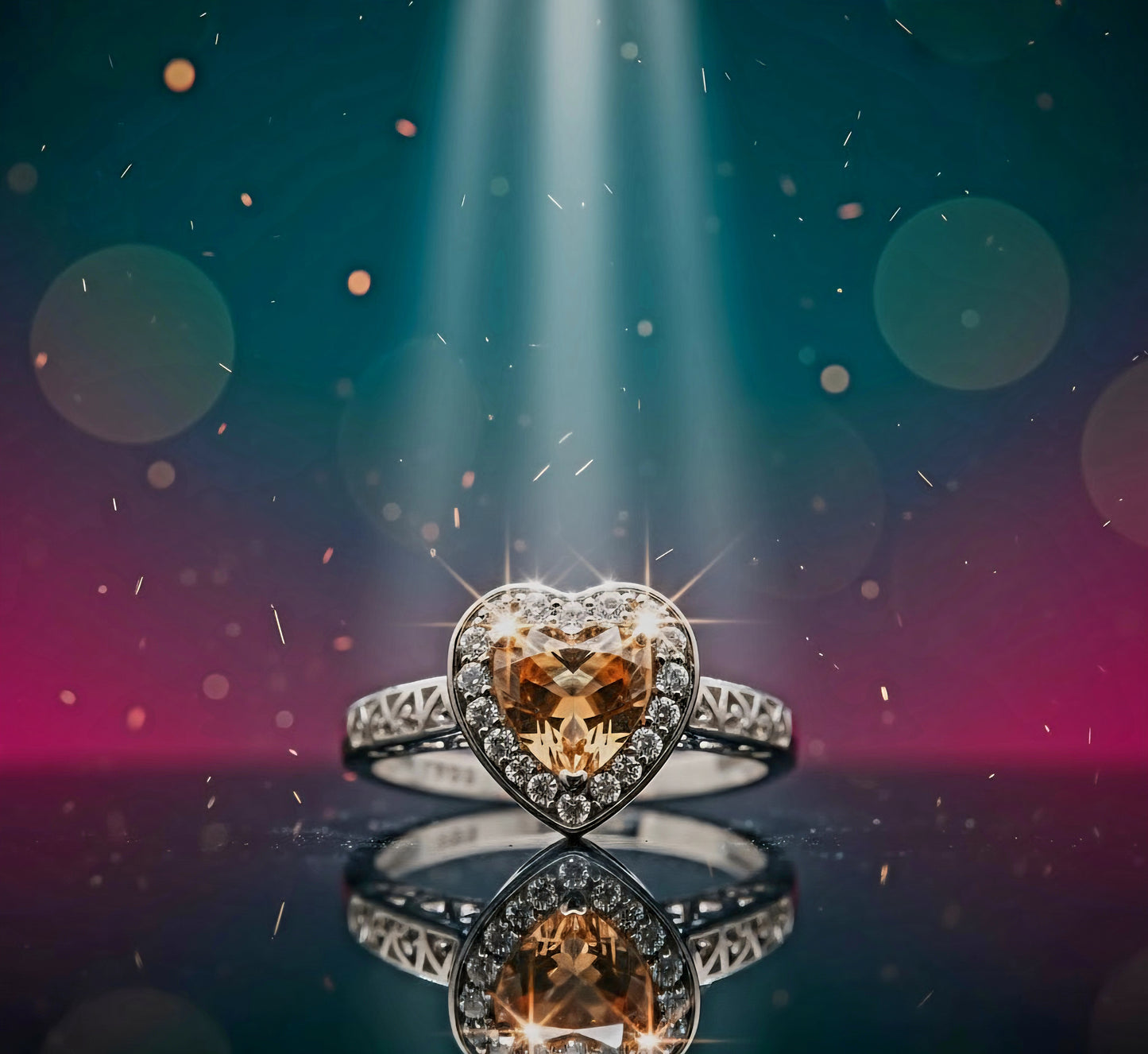 “Golden Heart Halo Ring" – Warm Citrine Glow in 925 Silver Filigree