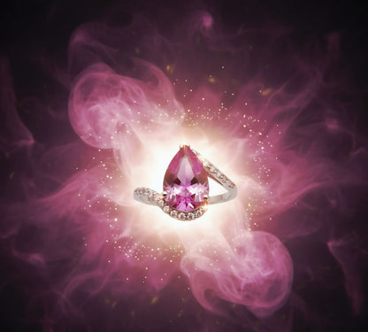 “Pear-Cut Pink Radiance Ring" – 925 Silver & Brilliant CZ Wrap Design