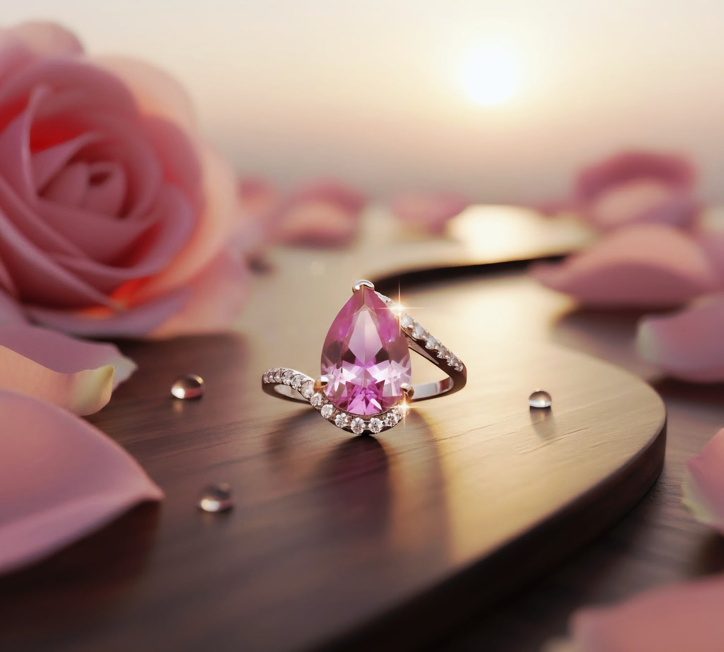 “Pear-Cut Pink Radiance Ring" – 925 Silver & Brilliant CZ Wrap Design