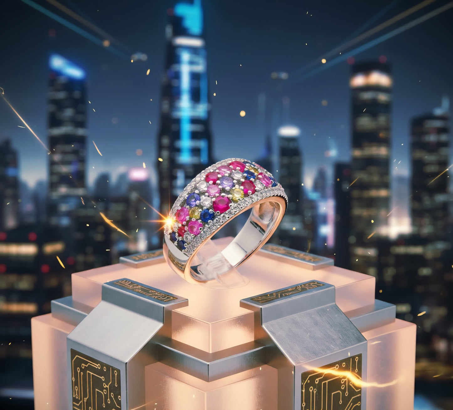 “Prism Burst Gemstone Band" – Multicolor 925 Silver Ring