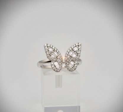 "Baguette-Cut Butterfly Ring" – 925 Sterling Silver Sparkle