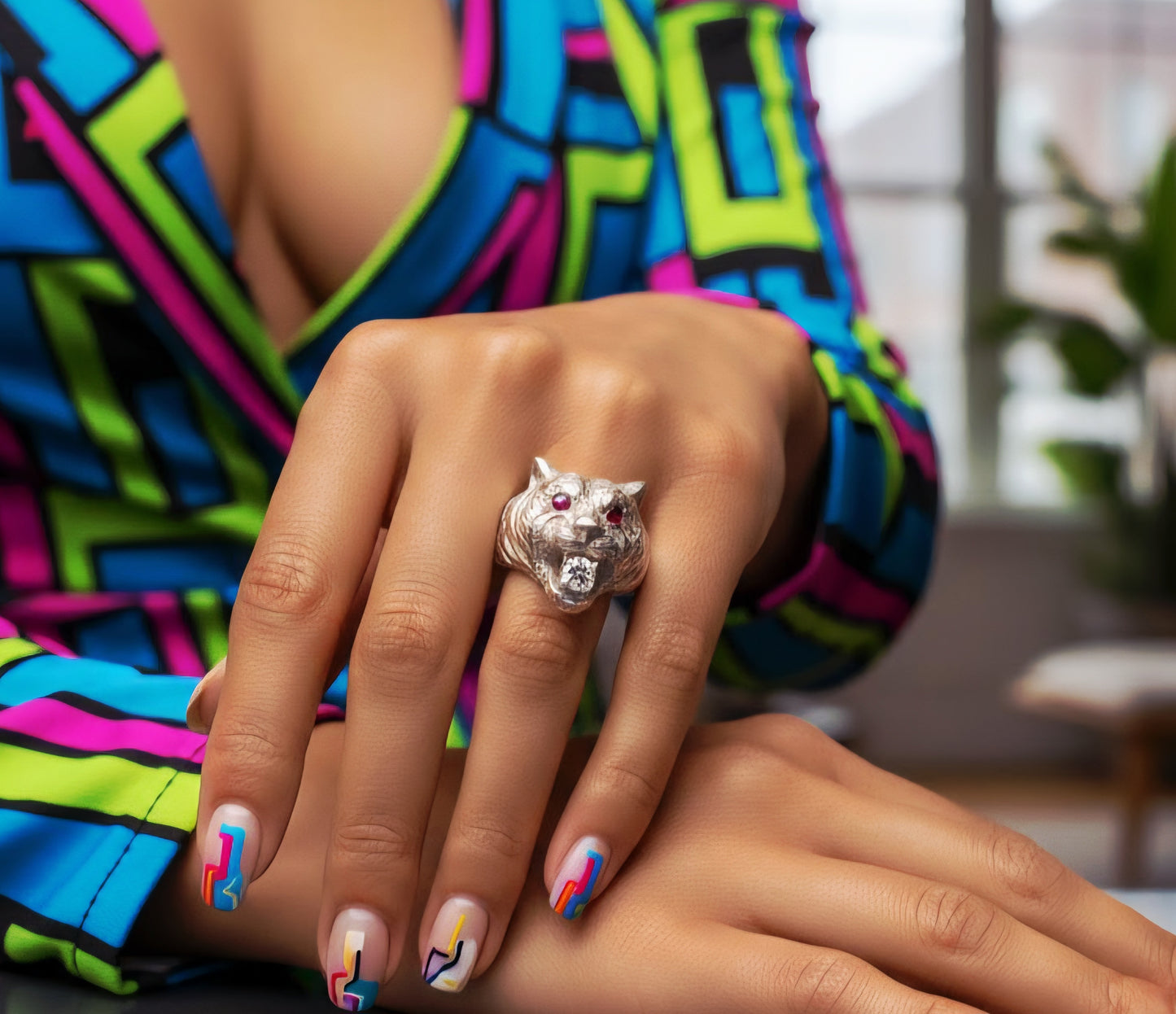 "Tiger Guardian Ring" – Fierce 925 Silver with Ruby Eyes & Ice Bite