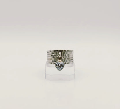 “Silver Heart Charm Statement Band" – Modern Sparkle Ring by Illuzion Jewelry
