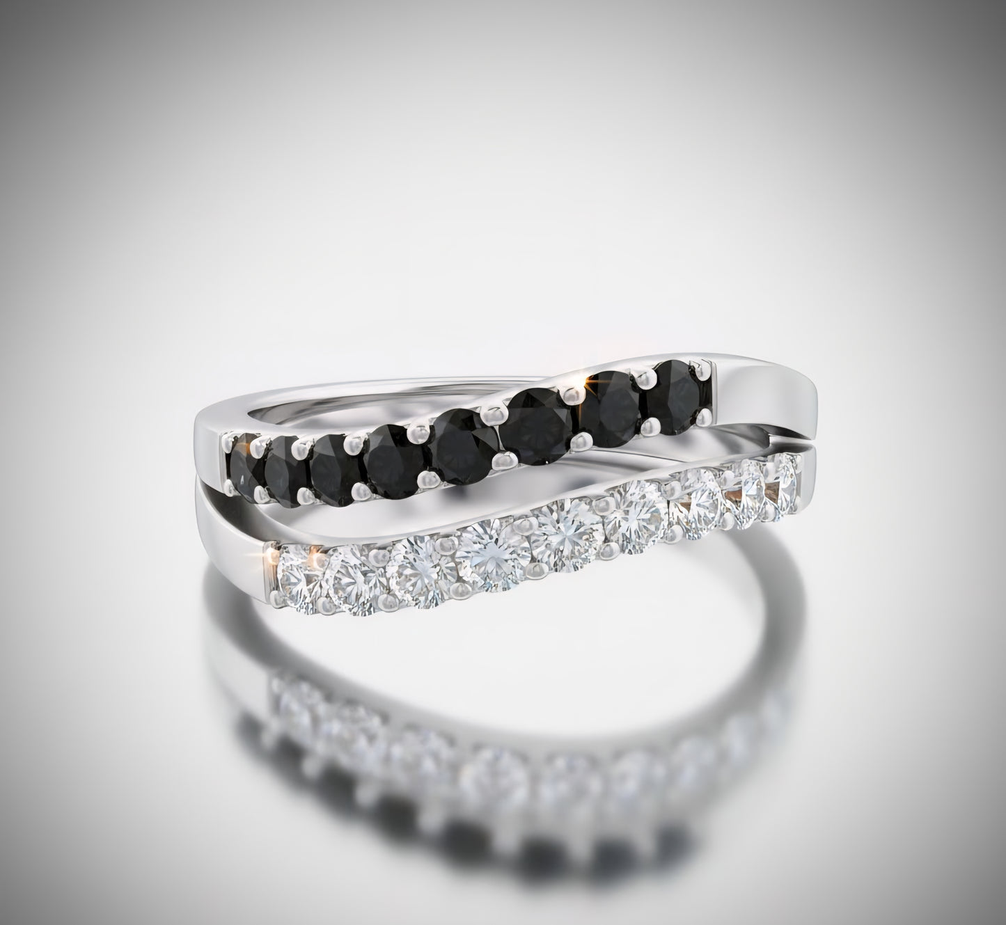 Eclipse Noir Dual Band Ring – Black & White Stones on 925 Silver