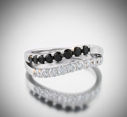 Eclipse Noir Dual Band Ring – Black & White Stones on 925 Silver