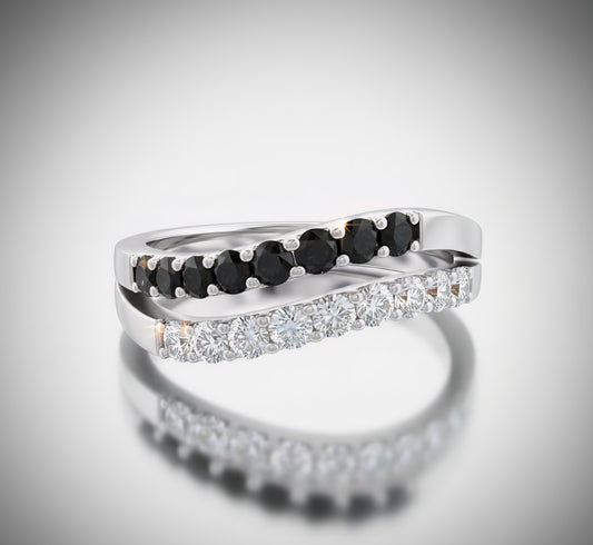 Eclipse Noir Dual Band Ring – Black & White Stones on 925 Silver