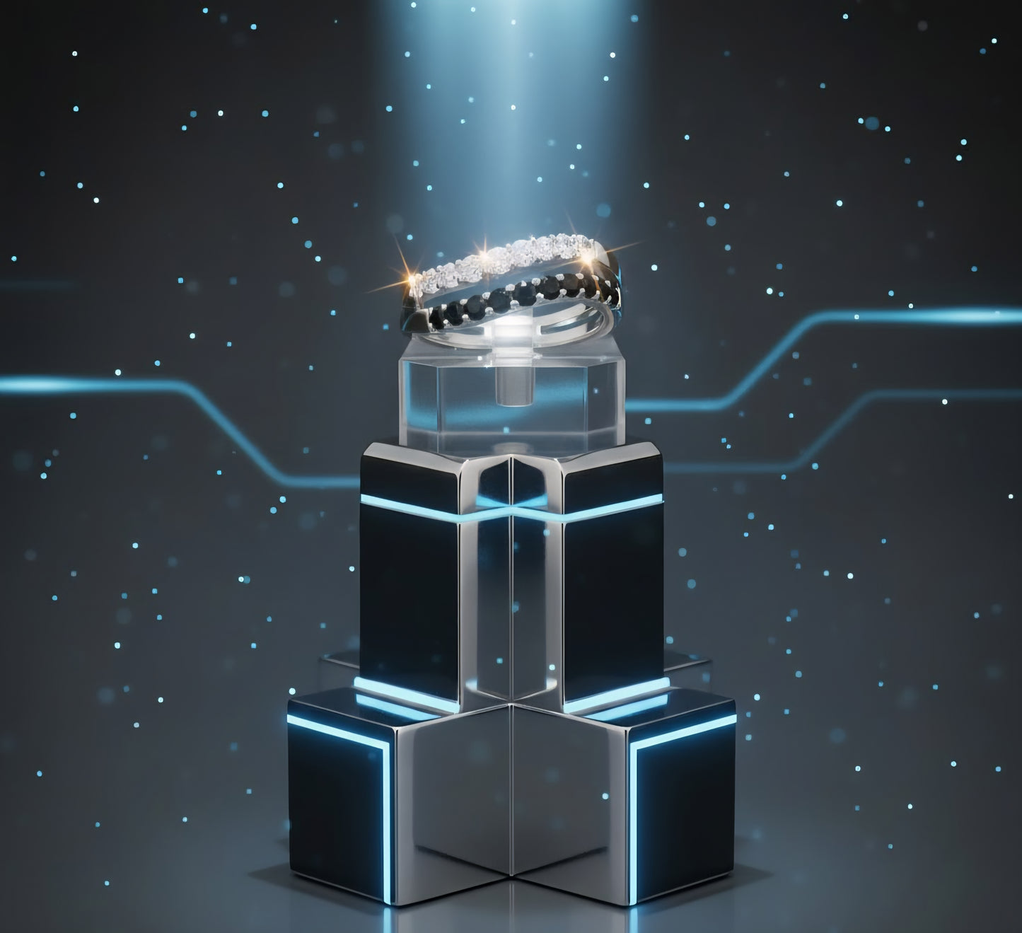 Eclipse Noir Dual Band Ring – Black & White Stones on 925 Silver