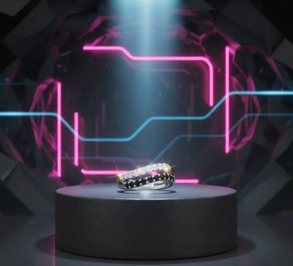 Eclipse Noir Dual Band Ring – Black & White Stones on 925 Silver