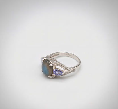 Enchanted Labradorite & Tanzanite Crown Ring – 925 Sterling Silver