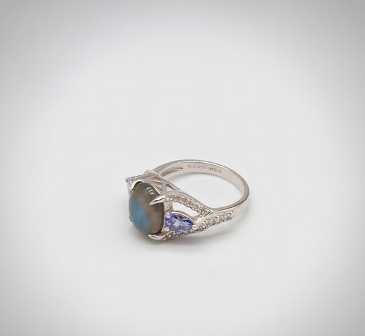 Enchanted Labradorite & Tanzanite Crown Ring – 925 Sterling Silver